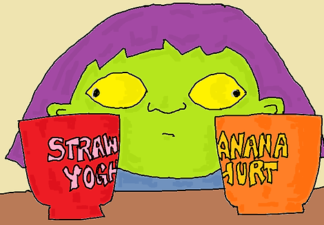 Child stuck choosing her yoghurt