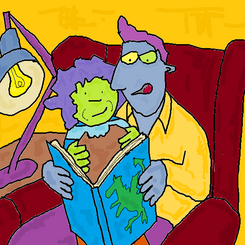 Boy and Dad reading together