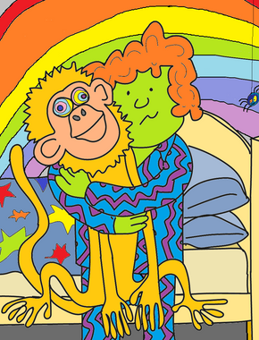 sad child hugs toy monkey